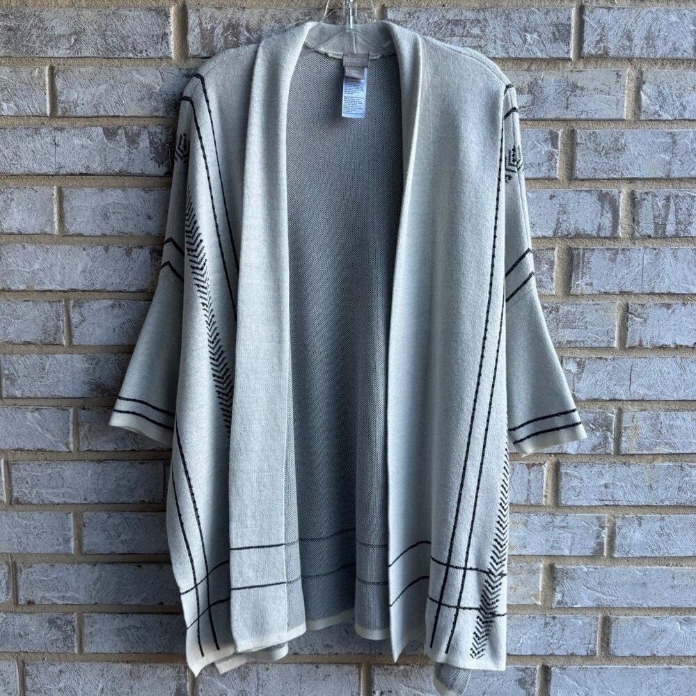 Chico's 3/4 Sleeve Split Side Open Front Poncho Cardigan Sweater Size S/M